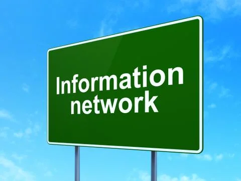 Information concept: Information Network on road sign background 스톡 일러스트