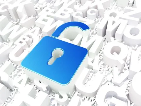 Information concept: Opened Padlock on alphabet background Stock Illustration