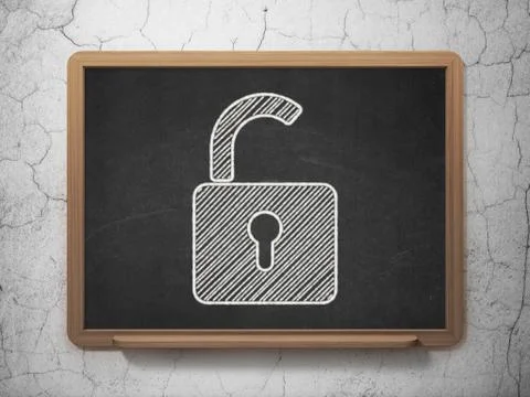 Information concept: Opened Padlock on chalkboard background Stock Illustration