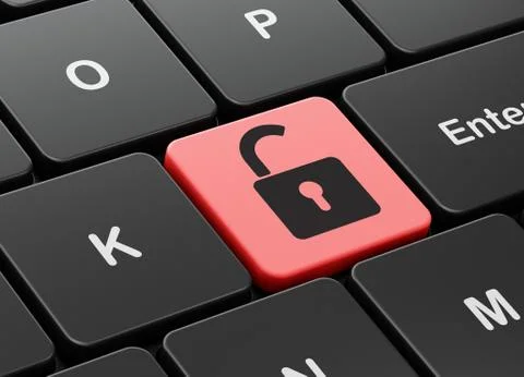 Information concept: Opened Padlock on computer keyboard background 스톡 일러스트