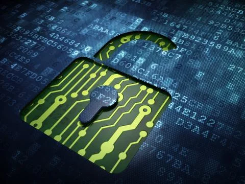 Information concept: Opened Padlock on digital screen background Ilustração Stock