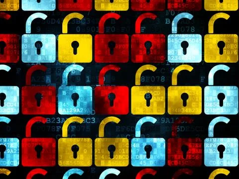 Information concept: Opened Padlock icons on Digital background 스톡 일러스트