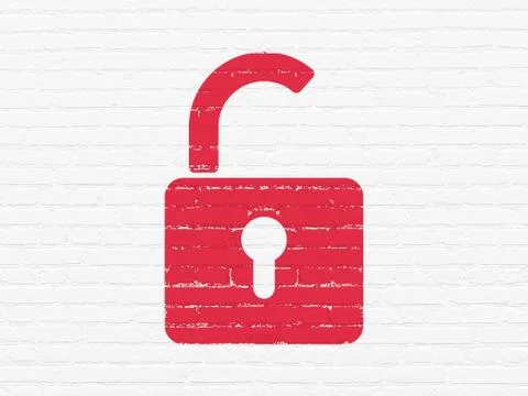 Information concept: Opened Padlock on wall background Stock Illustration