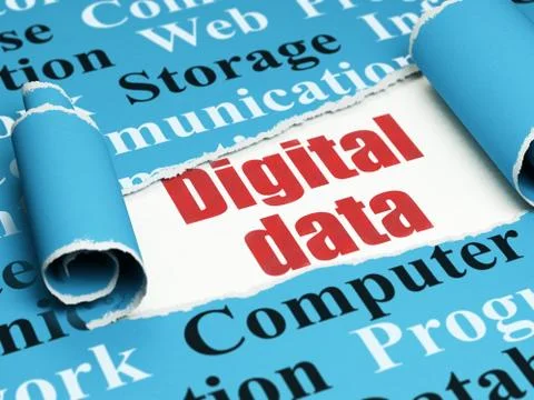Information concept: red text Digital Data under the piece of  torn paper Illustrazione stock