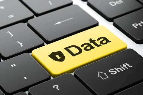 Information concept: Shield With Keyhole and Data on computer keyboard Illustrazione stock