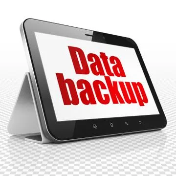 Information concept: Tablet Computer with Data Backup on display 스톡 일러스트