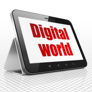 Information concept: Tablet Computer with Digital World on display 스톡 일러스트