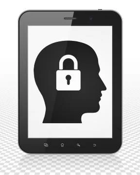 Information concept: Tablet Pc Computer with Head With Padlock on display Stock Illustration