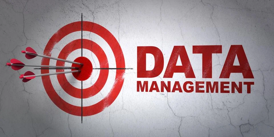 Information concept: target and Data Management on wall background Stock Illustration