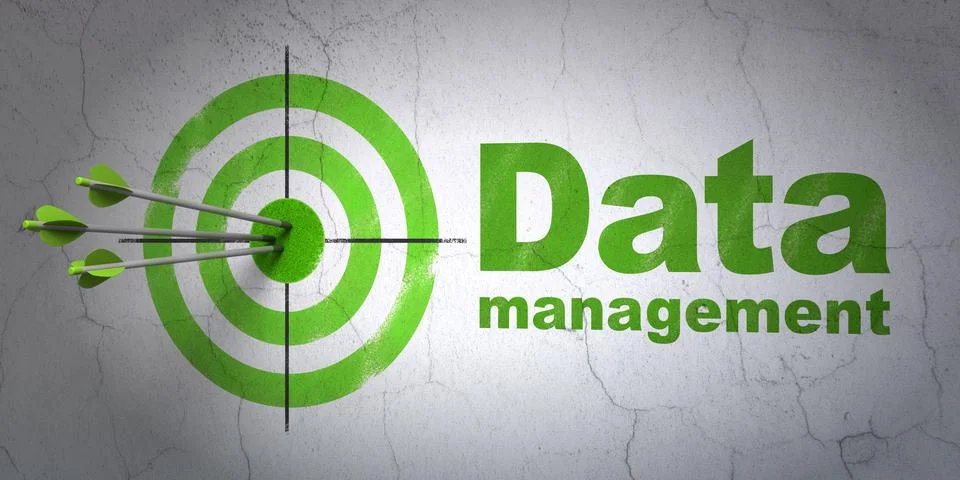 Information concept: target and Data Management on wall background Stock Illustration