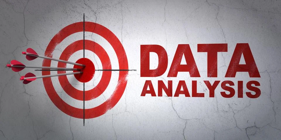 Information concept: target and Data Analysis on wall background Illustrazione stock