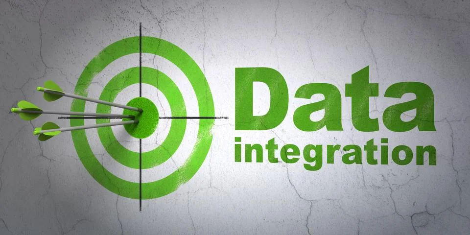 Information concept: target and Data Integration on wall background Illustrazione stock