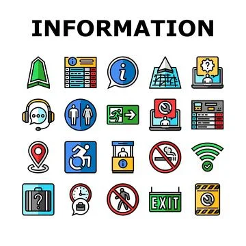 Information data knowledge icons set vector Illustrazione stock