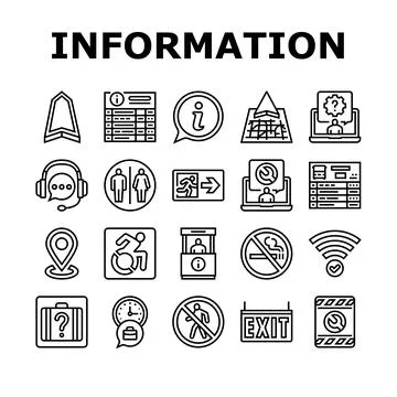 Information data knowledge icons set vector Illustrazione stock