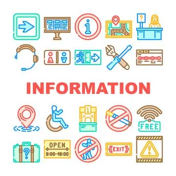 Information data knowledge icons set vector Illustrazione stock