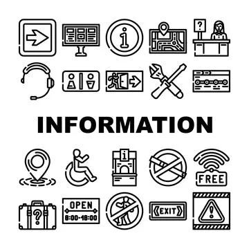 Information data knowledge icons set vector 스톡 일러스트