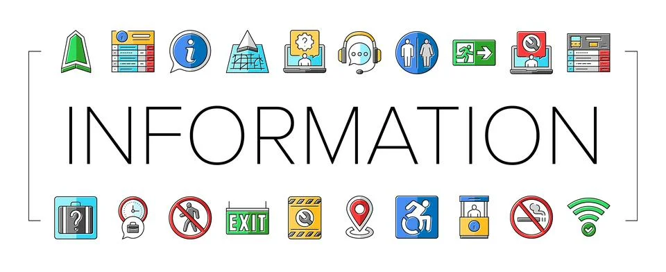 Information data knowledge icons set vector Illustrazione stock