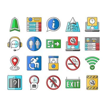 Information data knowledge icons set vector Illustrazione stock