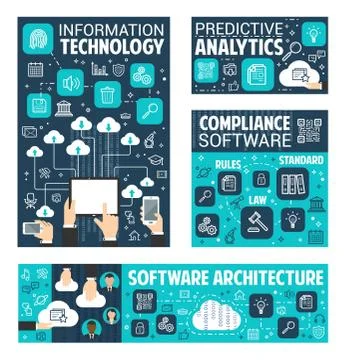 Information data technology vector posters 스톡 일러스트