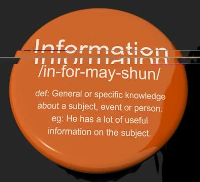 Information definition button showing knowledge data and facts Illustrazione stock