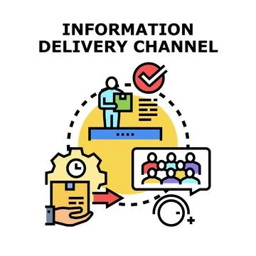 Information delivery channel process with recipients receiving data Stock Illustration