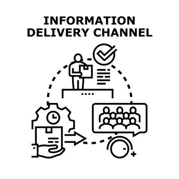 Information delivery channel process with recipients receiving data Stock Illustration