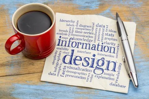 Information design word cloud information design word cloud - handwriting ... Stock Photos