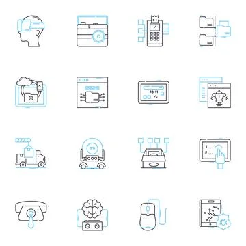 Information devices linear icons set. Tablet, Smartph, Laptop, Desktop Stock Illustration