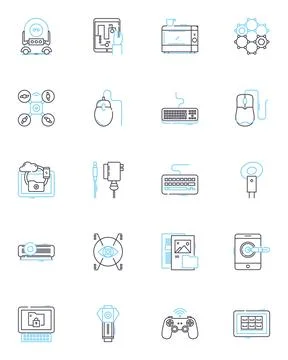 Information devices linear icons set. Tablet, Smartph, Laptop, Desktop Stock Illustration