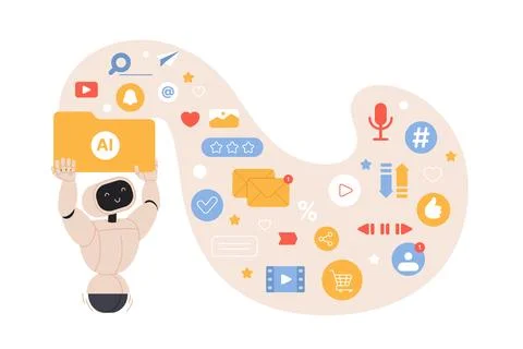 Information, digital data flow from generative artificial intelligence, robot Stockillustratie