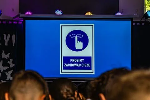 Information displayed on the screen before an artistic performance, a messa.. Stock Photos