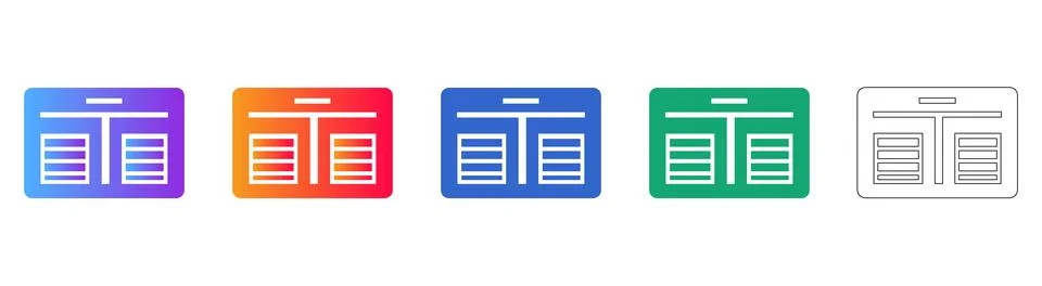 Information Document Panel Icons Set Illustrazione stock