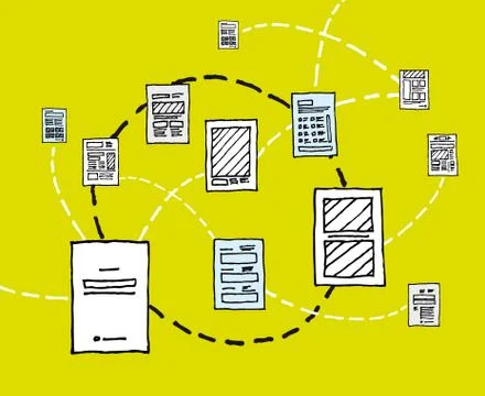 Information dynamics / document network flow Illustrazione stock