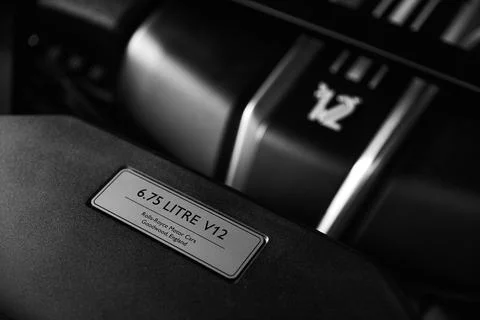 Information on engine motor capacity on car dashboard Stock Photos