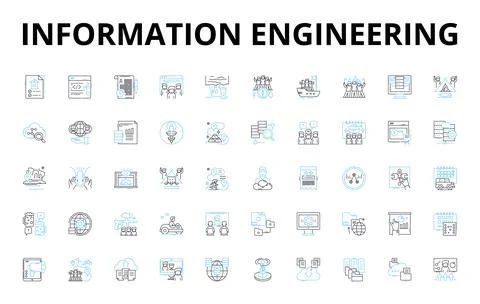 Information engineering linear icons set. Database, Big data, Analytics, Coding Illustrazione stock