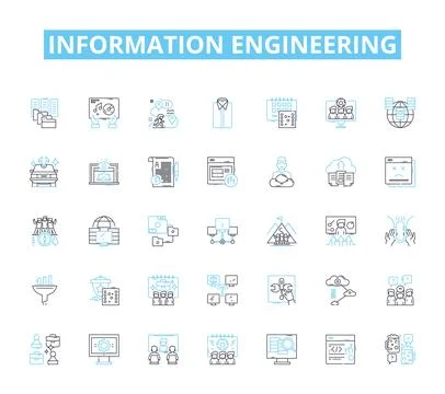Information engineering linear icons set. Database, Big data, Analytics, Coding Illustrazione stock