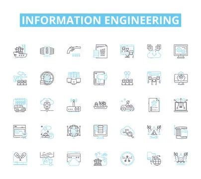 Information engineering linear icons set. Database, Big data, Analytics, Coding Illustrazione stock