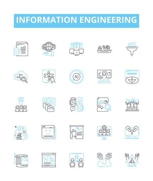 Information engineering vector line icons set. Information, engineering, systems 스톡 일러스트