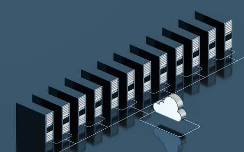 Information equipment and cloud computing, 3d rendering. Stock Illustration