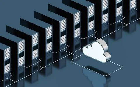 Information equipment and cloud computing, 3d rendering. Stock Illustration