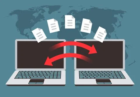 Information exchange between computers. File transfer, data management and 스톡 일러스트