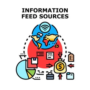 Information feed sources concept for global data analytics 库存插图