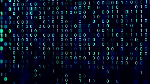 Information flow, waves of one and zero numbers on black background, seamless Stock Footage 145259536