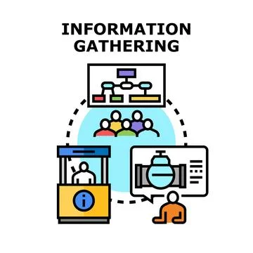 Information gathering process with data analysis and survey Stock Illustration