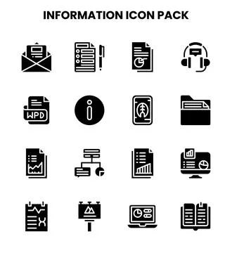 Information Glyph Design Icons Pack Illustrazione stock