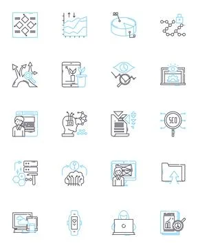 Information governance linear icons set. Compliance, Security, Risk, Governance Stock Illustration