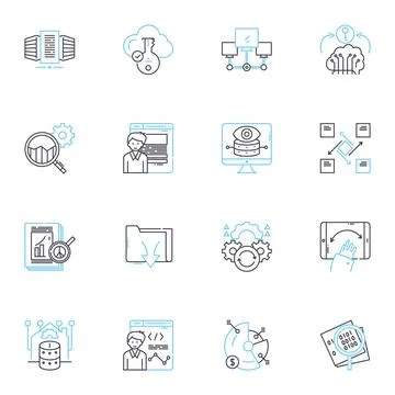 Information governance linear icons set. Compliance, Security, Risk, Governance Stock Illustration