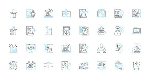Information handling linear icons set. Retrieval, Management, Processing Stock Illustration