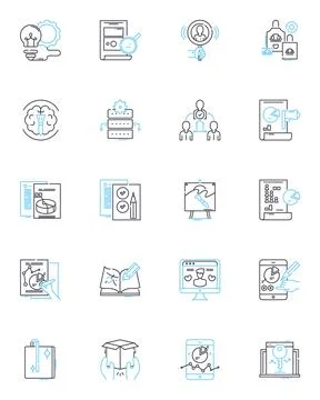 Information handling linear icons set. Retrieval, Management, Processing Stock Illustration