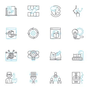 Information handling linear icons set. Retrieval, Management, Processing Stock Illustration